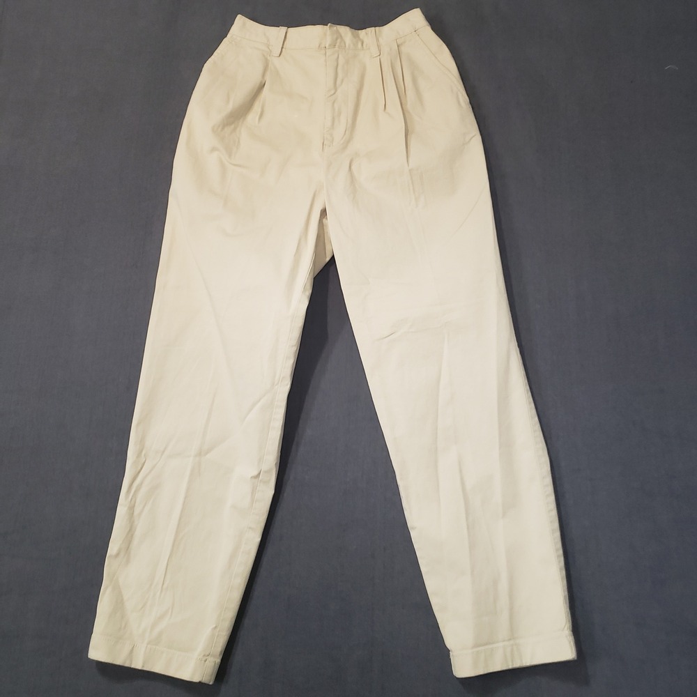 Gap‎ Pleated Tapered Pants Womens 4 Moonstone Beige High Rise Garment Dyed Chino